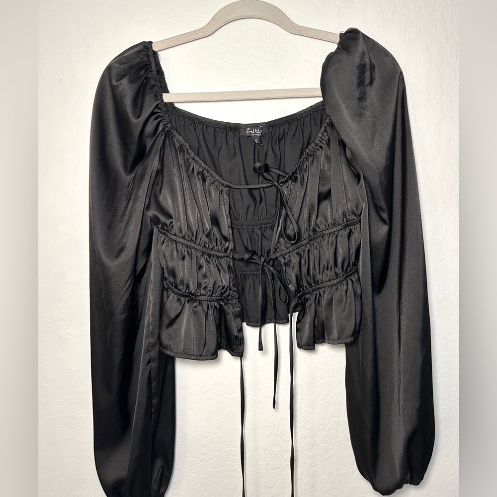 Mixed Threads Black Front String Tie Blouse - Size M